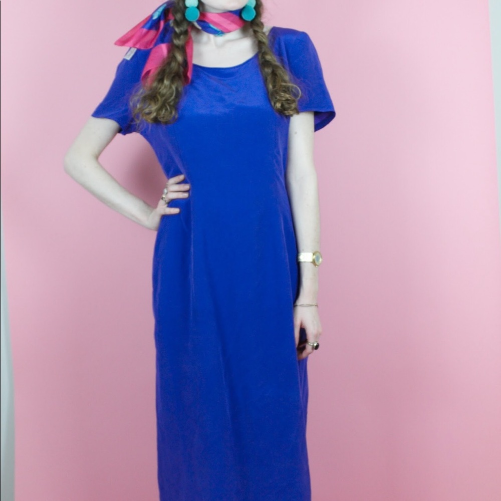 Beautiful Royal Blue Vintage Tea Length Dress